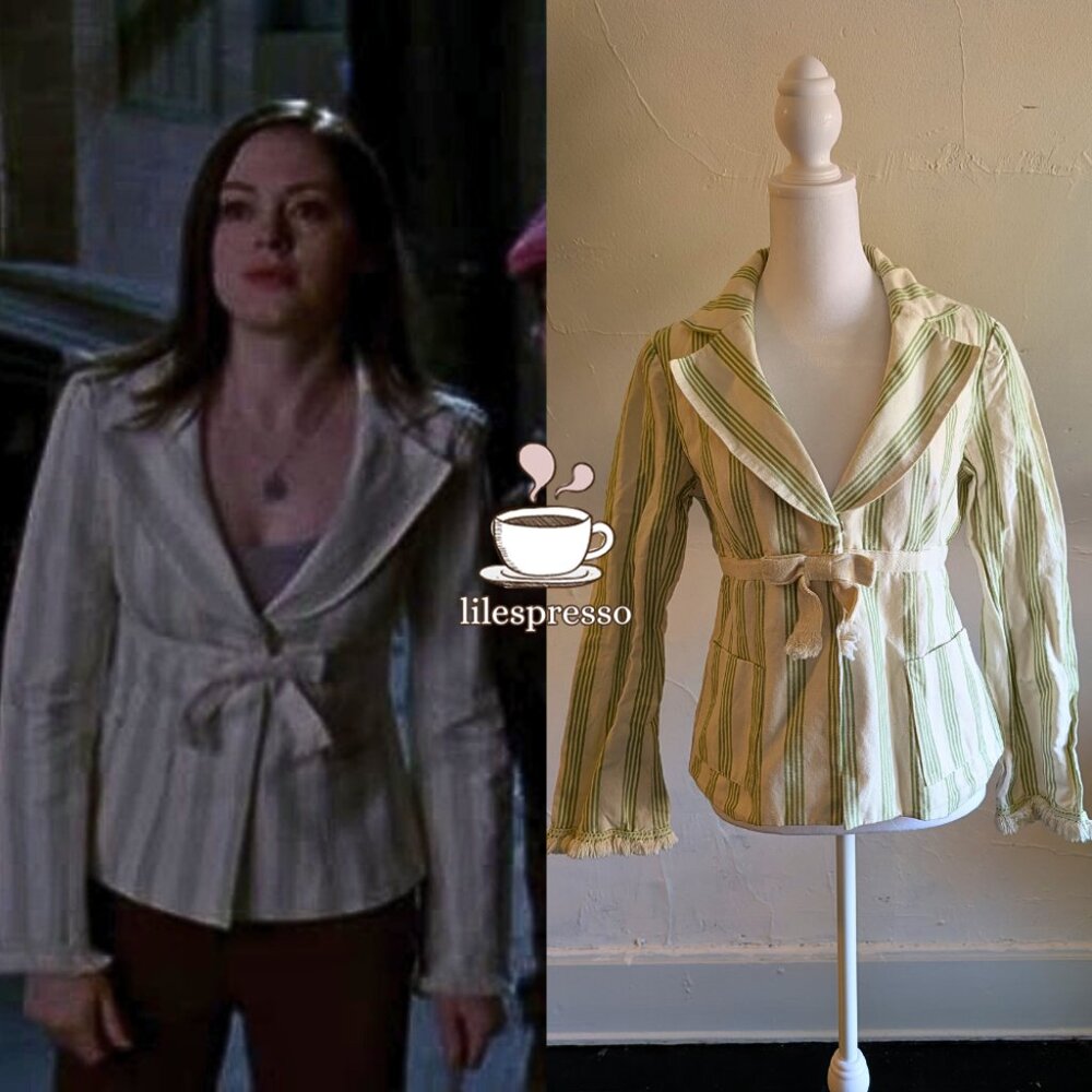 vintage nanette lepore green stripe bow blazer ASO paige matthews charmed (4)